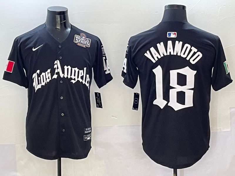 Men Los Angeles Dodgers 18 Yamamoto Black Five generations Joint Name 2025 Nike MLB Jersey style 7